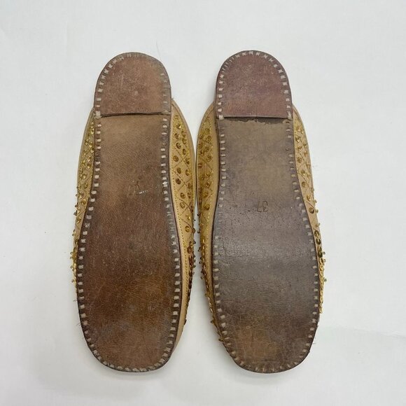 Sequined Embroidered Leather Flat Shoes Boho Flats Hand Made in India US Size 37 - Picture 6 of 10